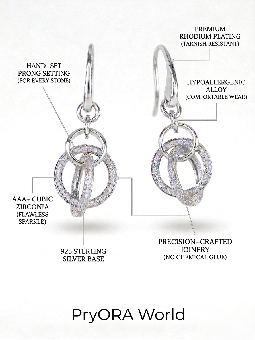 PryORA World Triple-Hoop Dangle Earrings | 925 Sterling Silver | Made in India