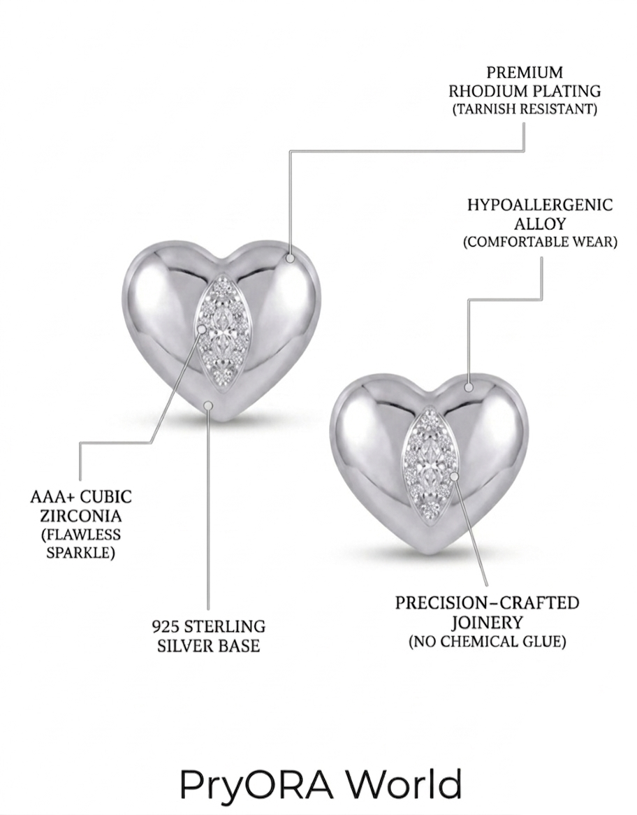 PryORA World Heart-Centric Stud Earrings | 925 Sterling Silver | Made in India