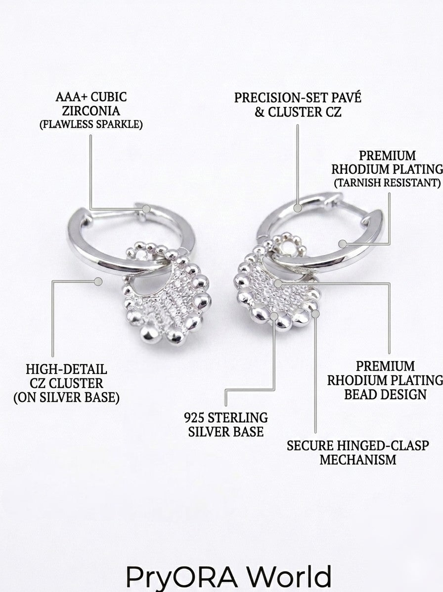 PryORA World Dangling CZ Hoop Earrings | 925 Sterling Silver | Made in India