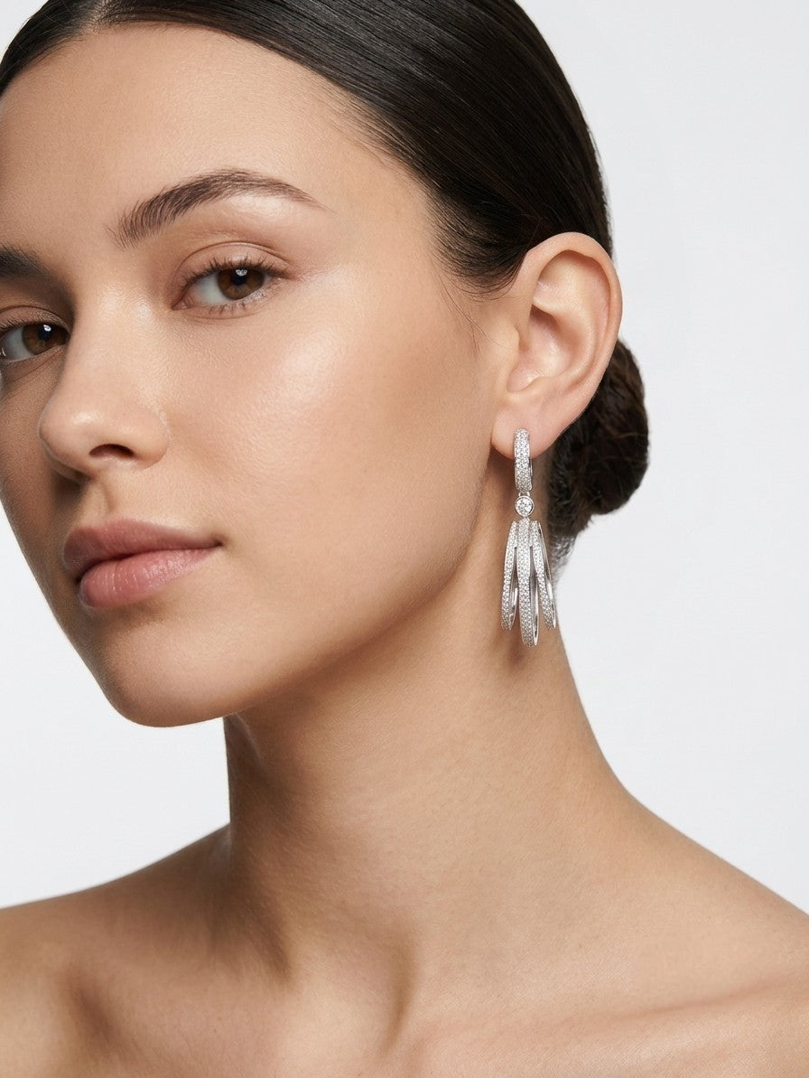 PryORA Triple-Loop Drop Earrings | 925 Sterling Silver | Made in India