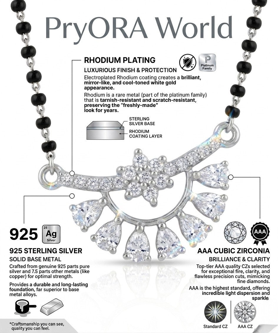 Pryora 925 Sterling Silver Floral Spark Mangalsutra for Women | Handcrafted Jewelry | Made In India