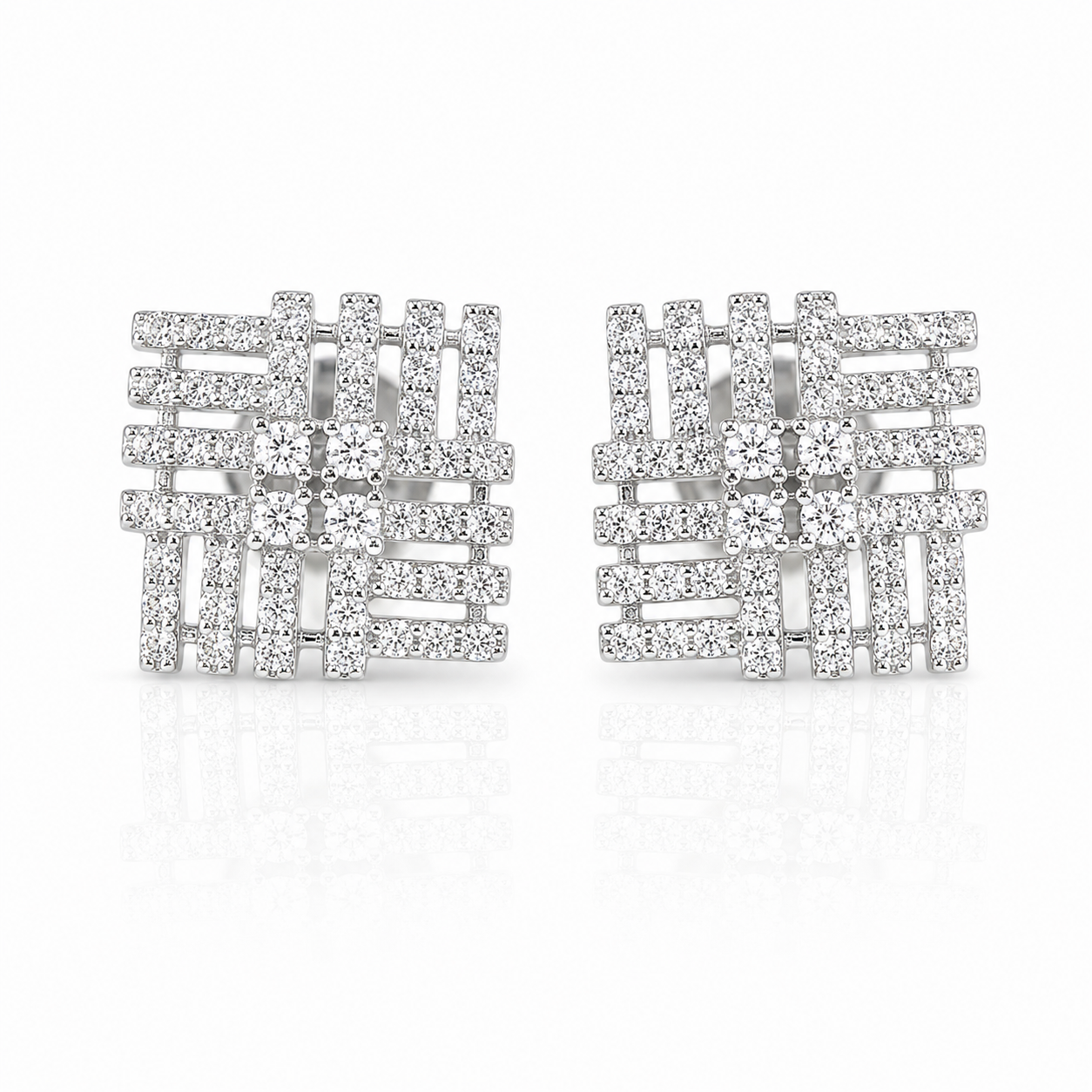 PryORA World Geometric Lattice Square Studs | 925 Sterling Silver | Made in India