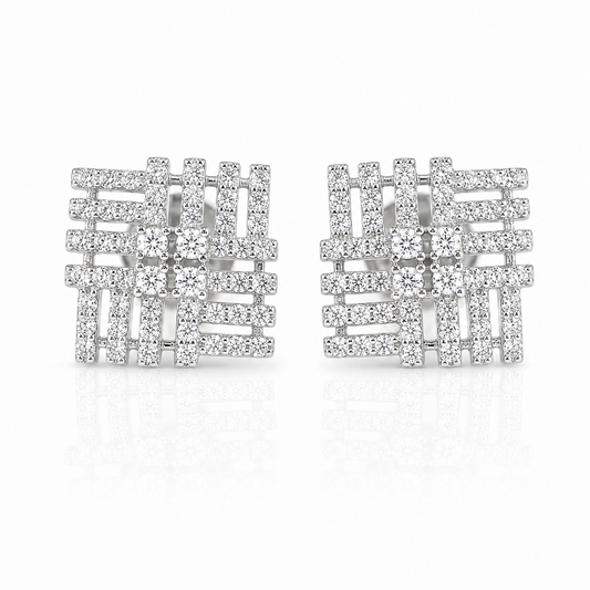 PryORA World Geometric Lattice Square Studs | 925 Sterling Silver | Made in India