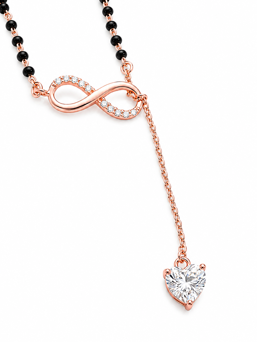 Pryora 925 Sterling Silver Infinity Heart Drop Mangalsutra for Women | Handcrafted CZ Diamond Mangalsutra Necklace | Made In India
