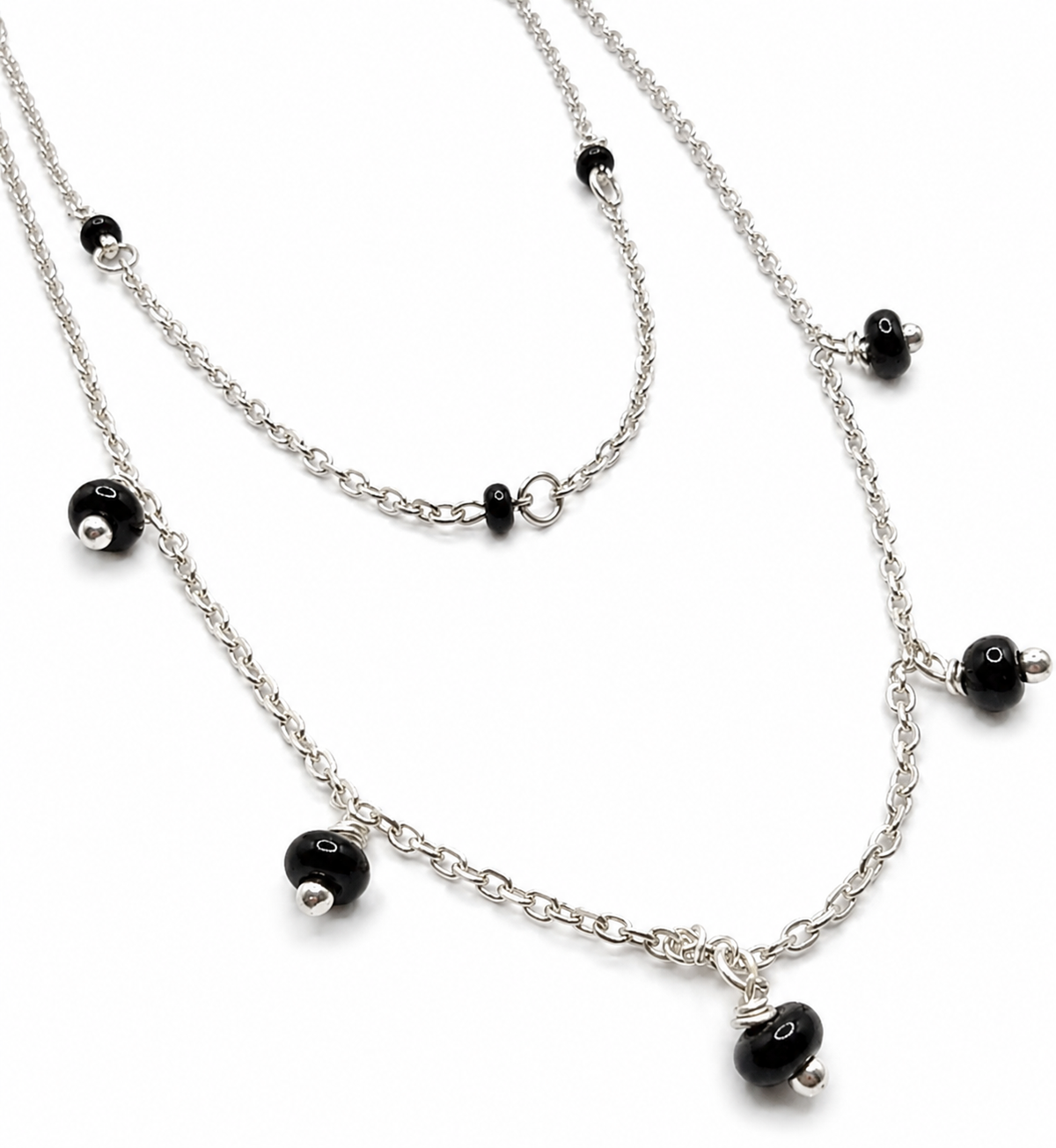 Pryora 925 Sterling Silver Layered Black Bead Mangalsutra Necklace for Women | Double Layer Minimal Jewelry | Handcrafted Jewelry | Made In India