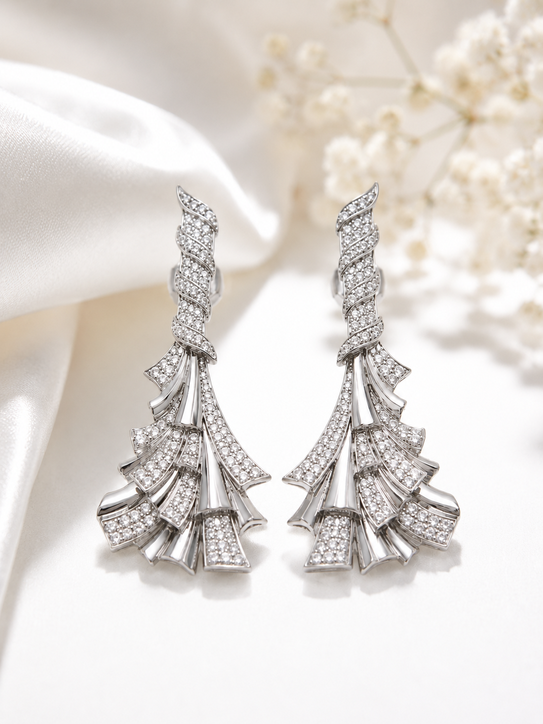PryORA Tiered Fan Drop Earrings | 925 Sterling Silver | Made in India
