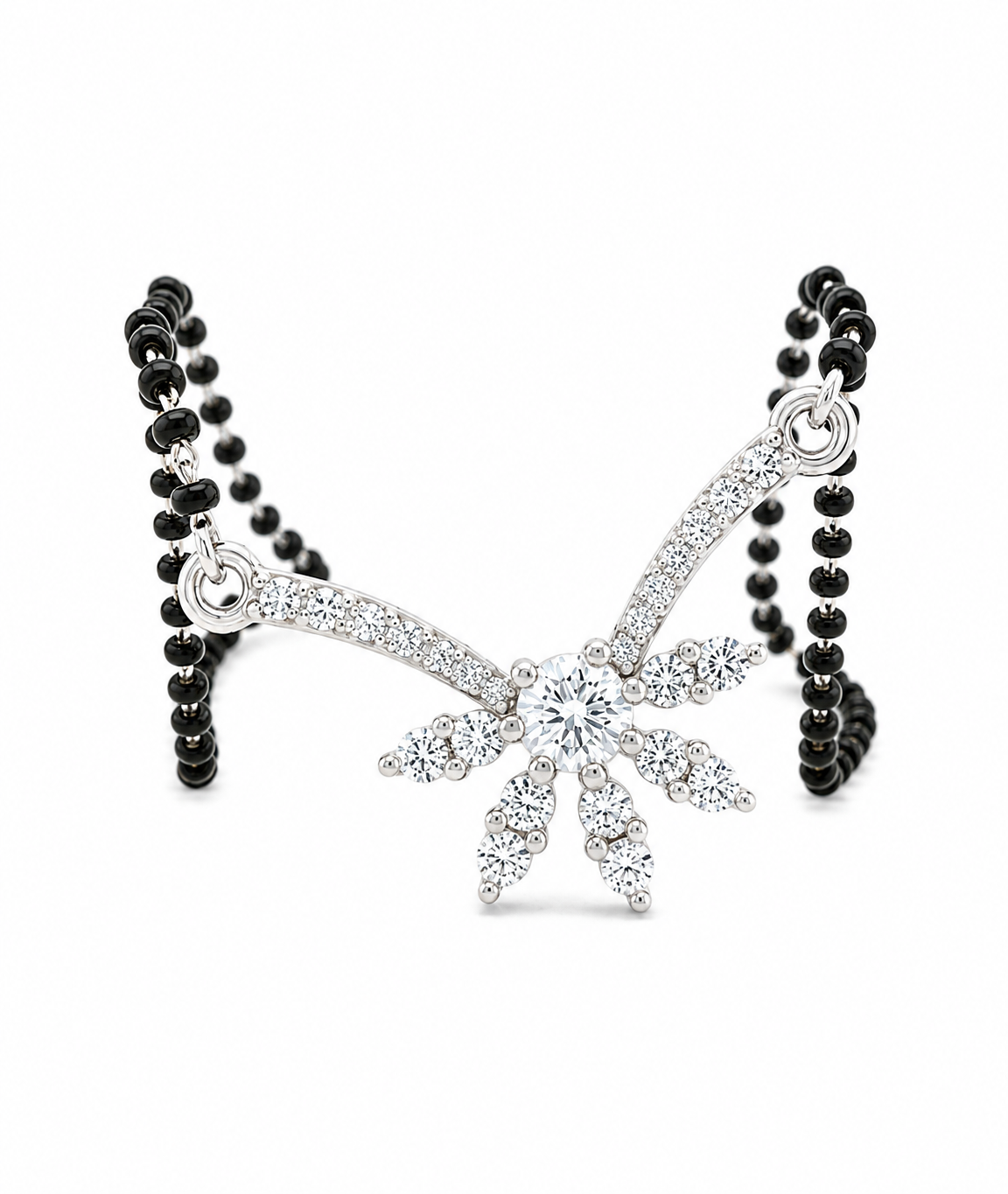 Pryora 925 Sterling Silver Royal CZ Fan Mangalsutra Necklace for Women | Handcrafted Jewelry | Made In India