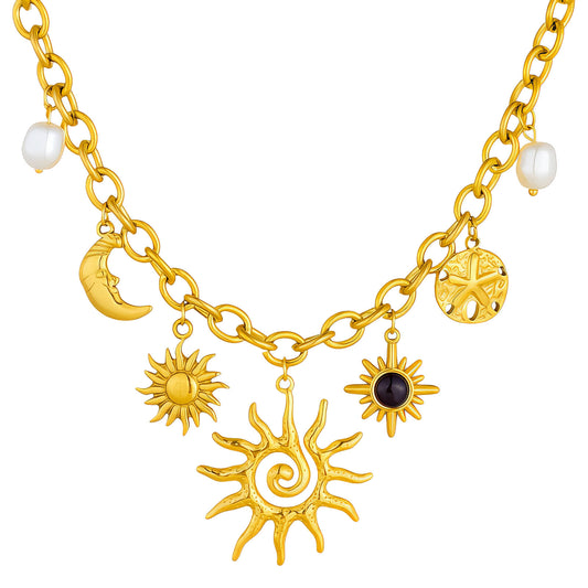 Crescent And Sun Necklace