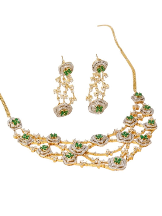 Aarohi Emerald Blossom Diamond Choker Set (Necklace & Earrings)