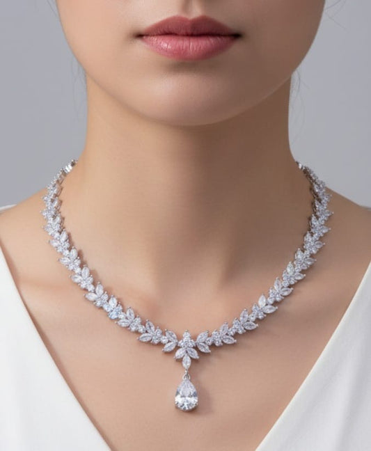 Diamond Single Layer Necklace Set (Necklace, Earrings & Bracelet )