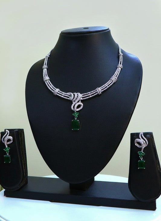 Emerald Diamond Statement Necklace Set (Necklace, Earrings, Bracelet & Ring )