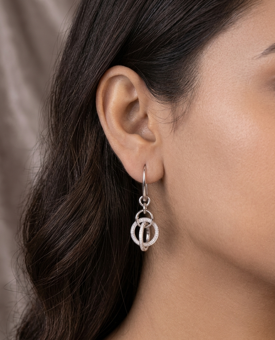 PryORA World Triple-Hoop Dangle Earrings | 925 Sterling Silver | Made in India