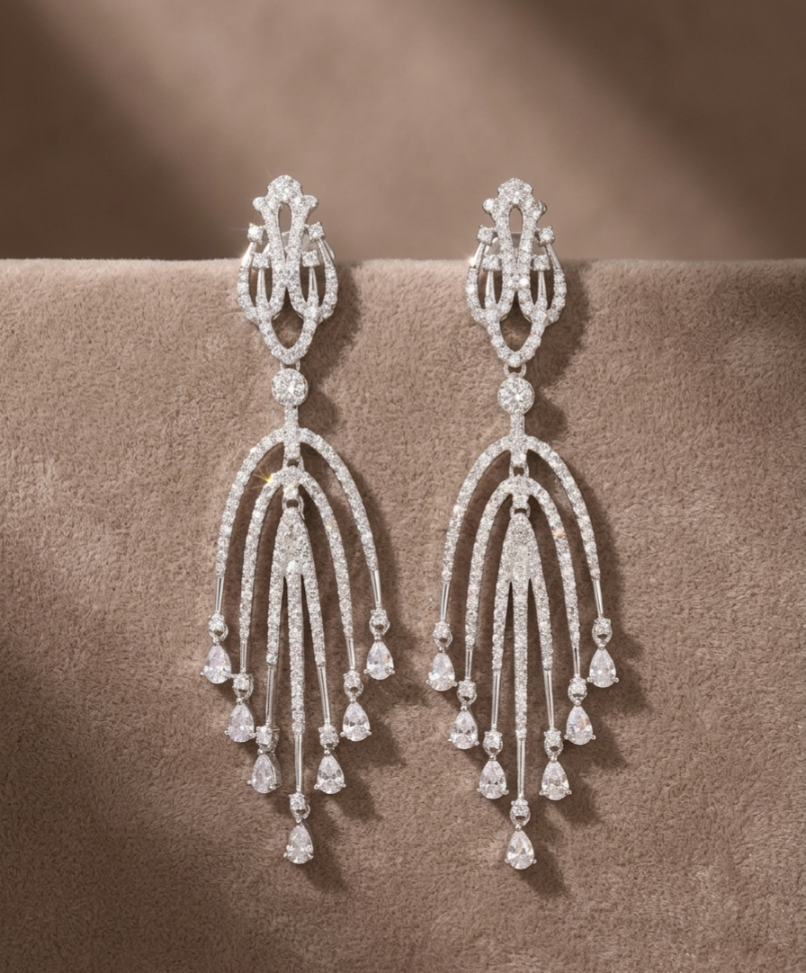 PryORA World Waterfall Chandelier Earrings | 925 Sterling Silver | Made in India