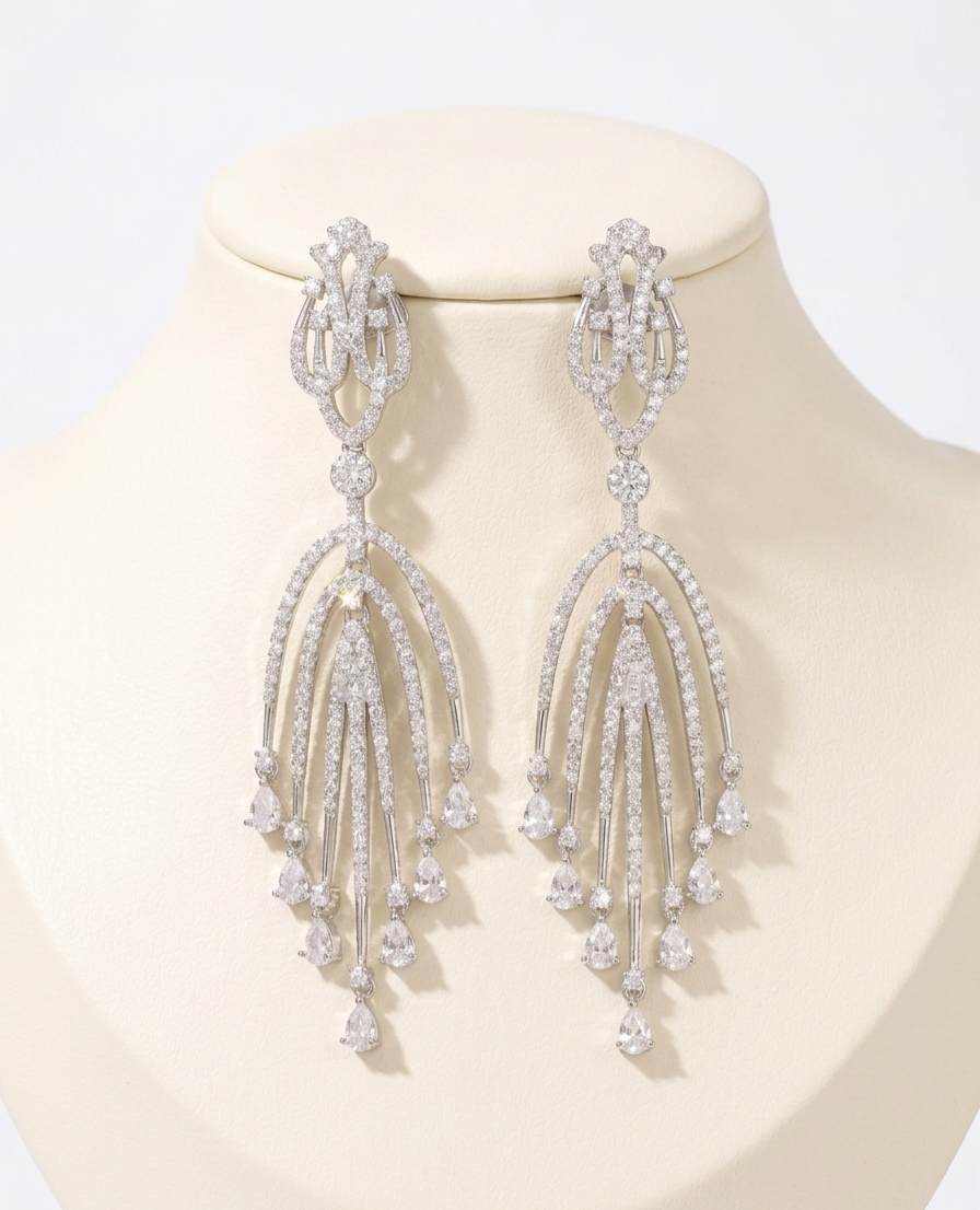 PryORA World Waterfall Chandelier Earrings | 925 Sterling Silver | Made in India