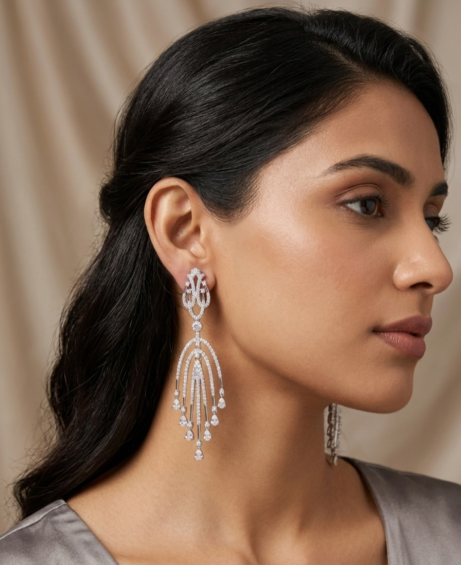 PryORA World Waterfall Chandelier Earrings | 925 Sterling Silver | Made in India