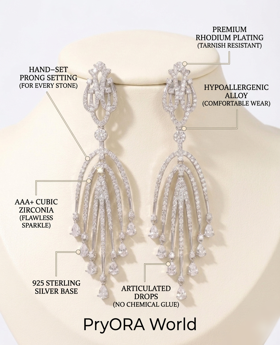 PryORA World Waterfall Chandelier Earrings | 925 Sterling Silver | Made in India