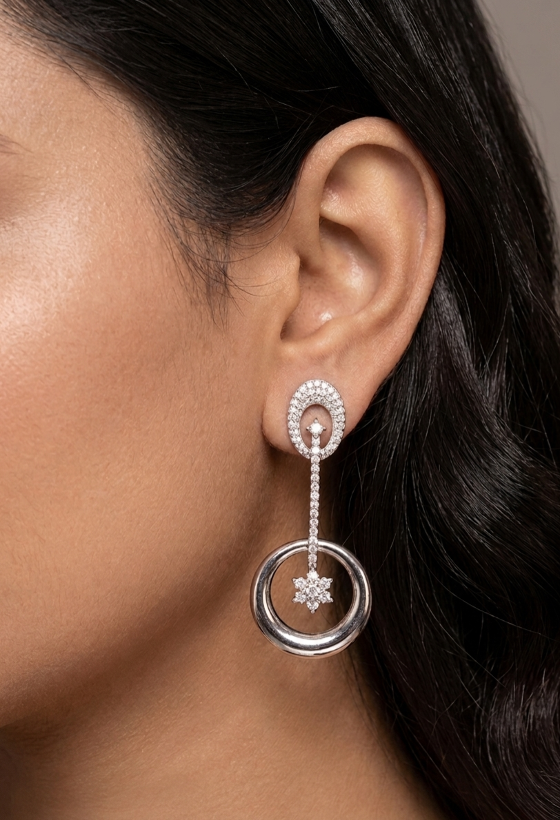 PryORA World Linear Star Drop Earrings | 925 Sterling Silver | Made in India