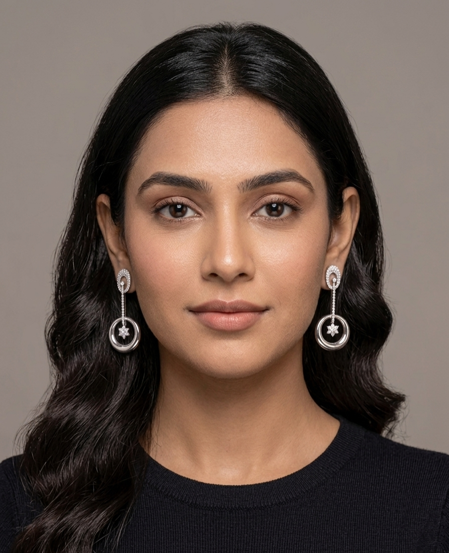 PryORA World Linear Star Drop Earrings | 925 Sterling Silver | Made in India