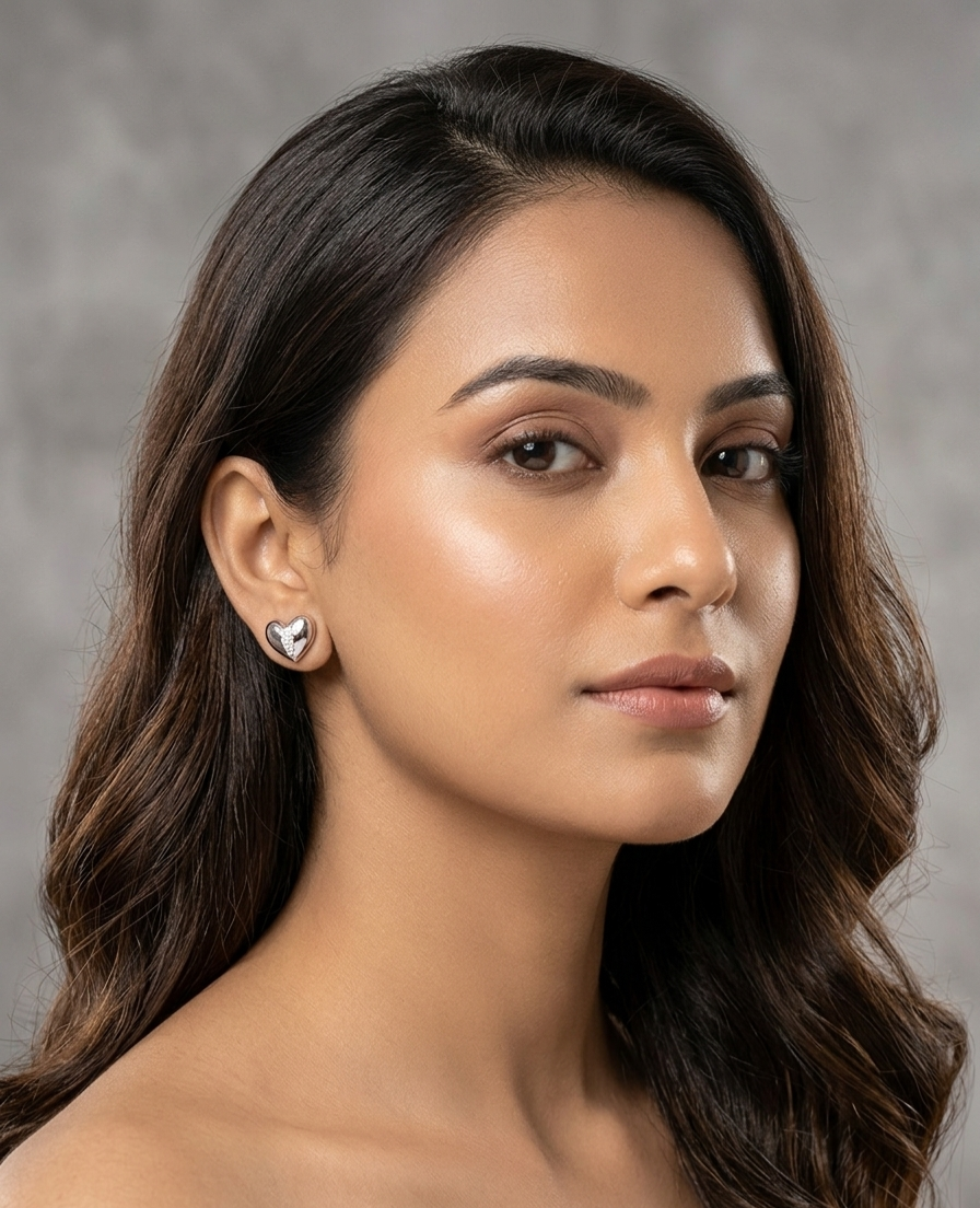 PryORA World Heart-Centric Stud Earrings | 925 Sterling Silver | Made in India