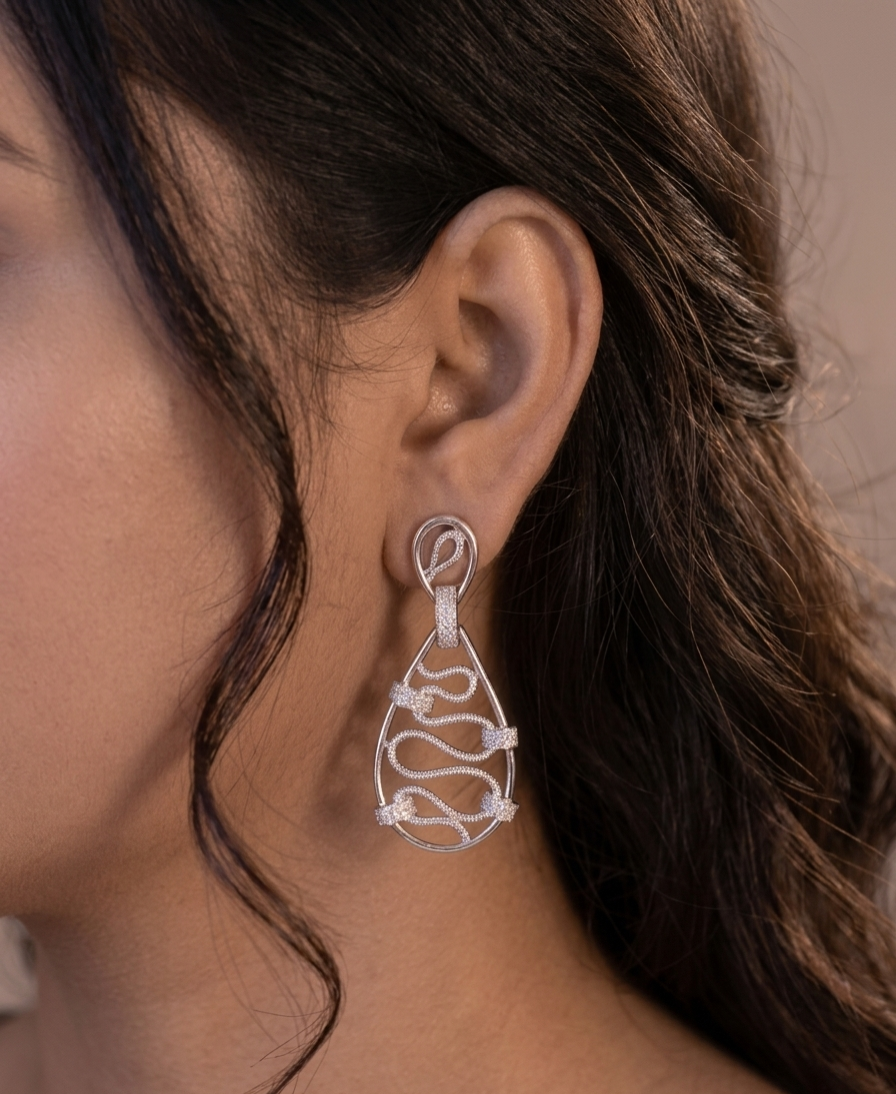 PryORA World Swirling Ribbon Drop Earrings | 925 Sterling Silver | Made in India