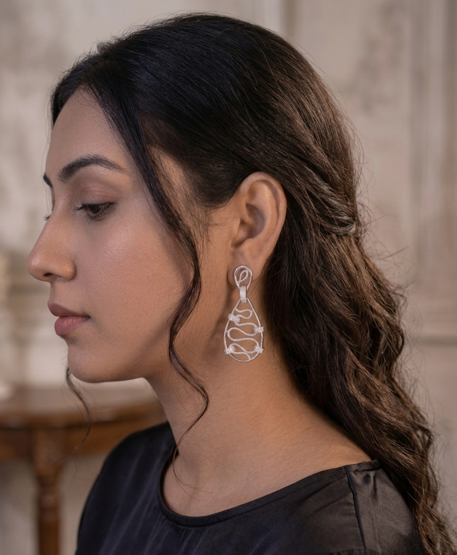 PryORA World Swirling Ribbon Drop Earrings | 925 Sterling Silver | Made in India