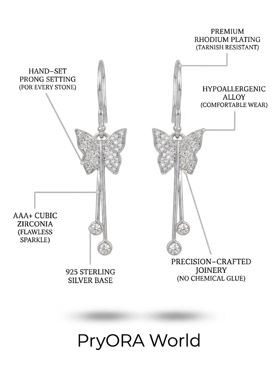PryORA World Butterfly Dangle Earrings | 925 Sterling Silver | Made in India