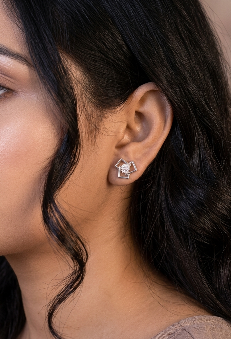 PryORA World Geometric Interlocking Studs | 925 Sterling Silver | Made in India