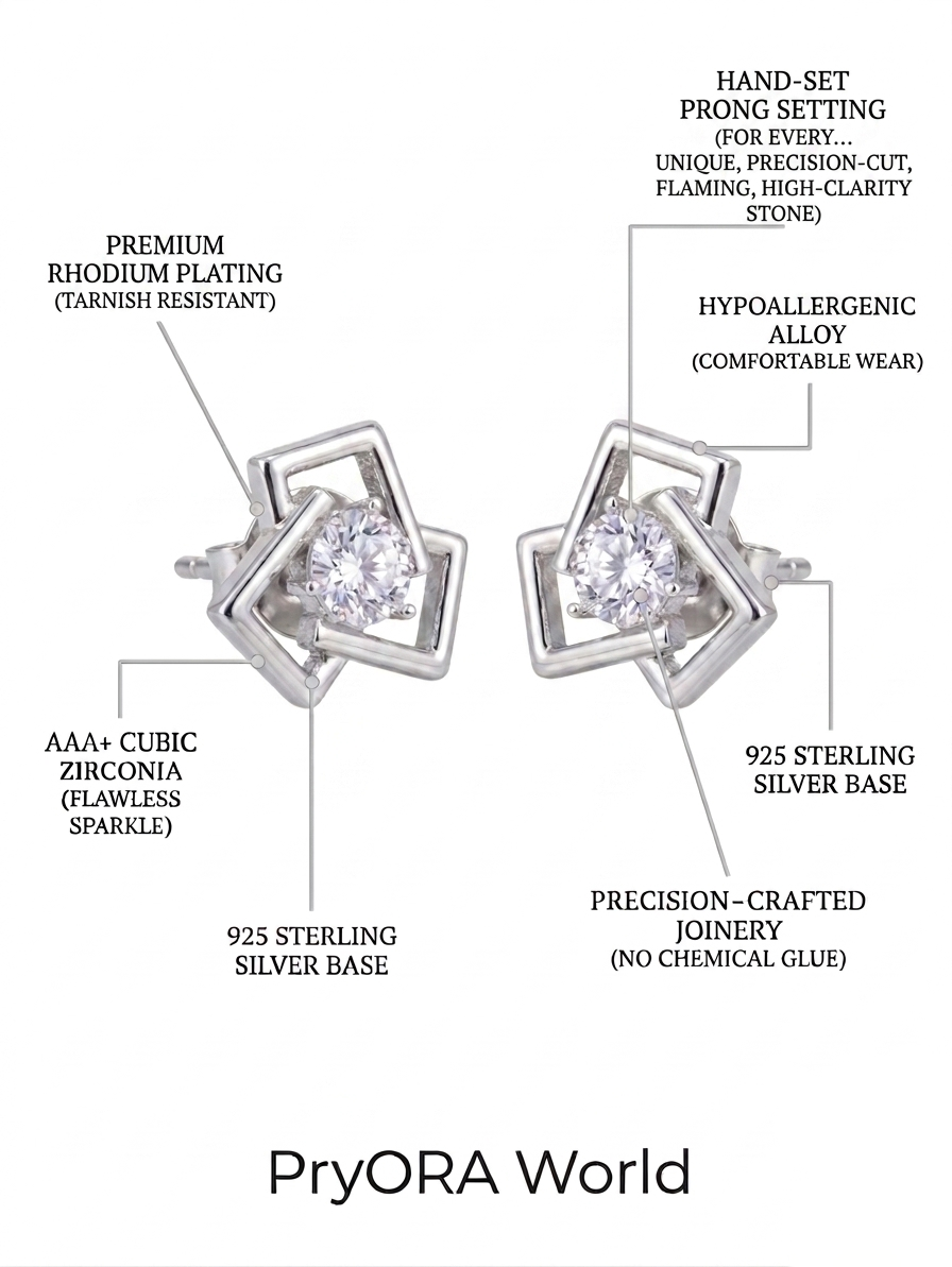 PryORA World Geometric Interlocking Studs | 925 Sterling Silver | Made in India