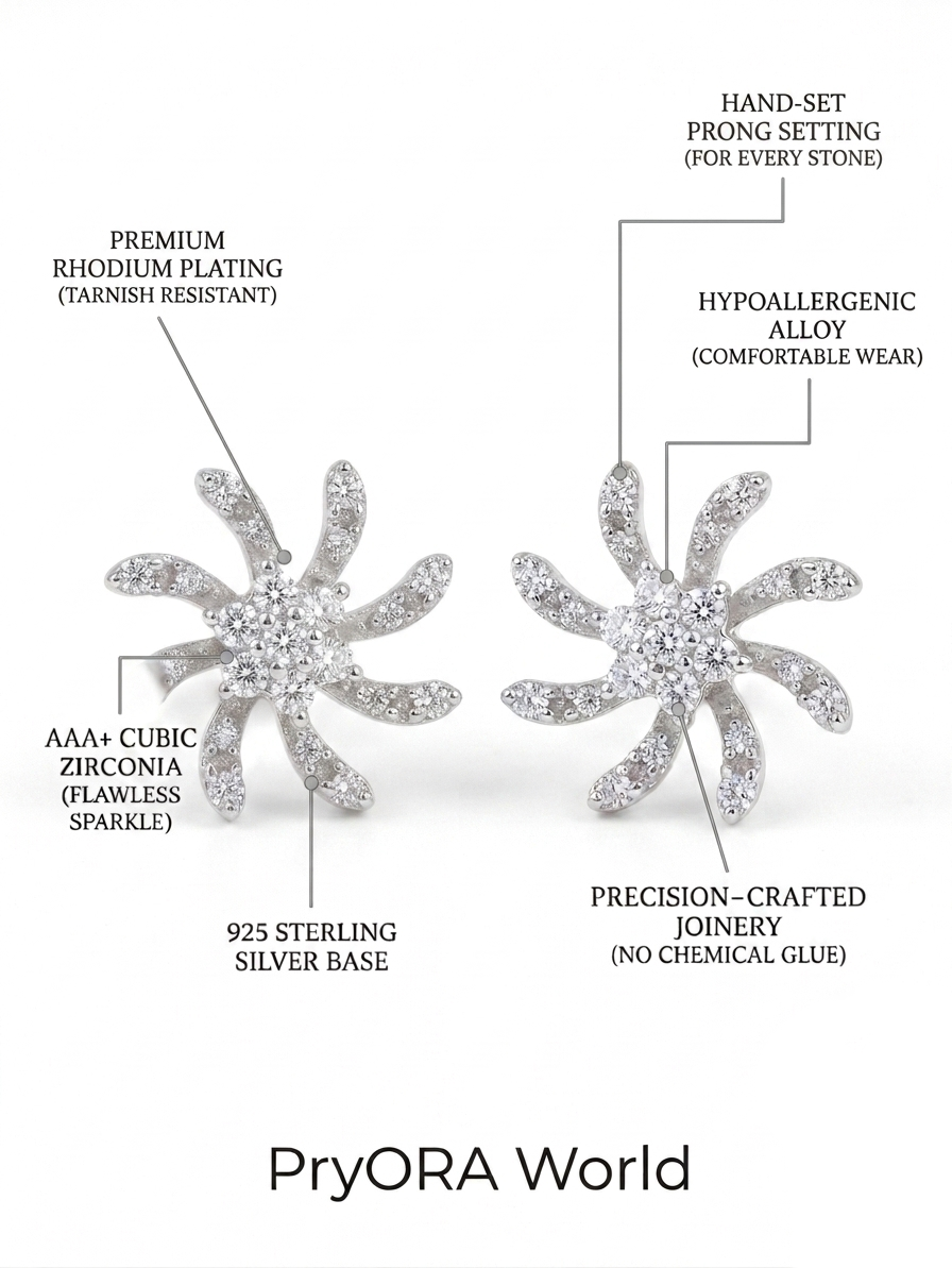 PryORA World Floral Starburst Studs | 925 Sterling Silver | Made in India