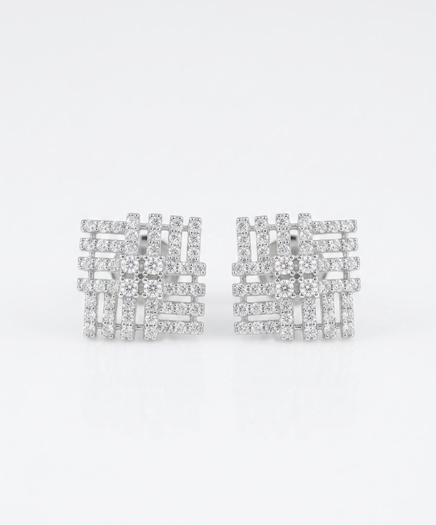 PryORA World Geometric Lattice Square Studs | 925 Sterling Silver | Made in India