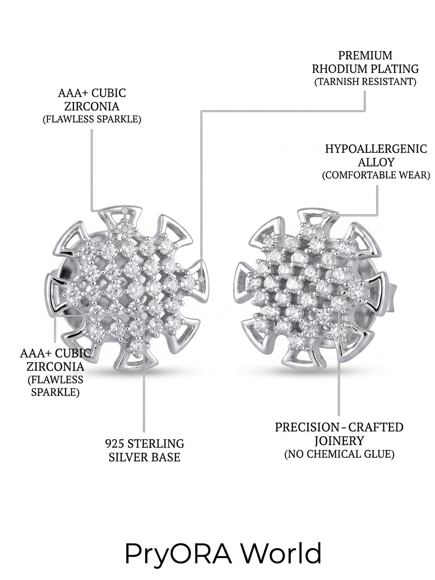 PryORA World Starburst Pattern Stud Earrings | 925 Sterling Silver | Made in India
