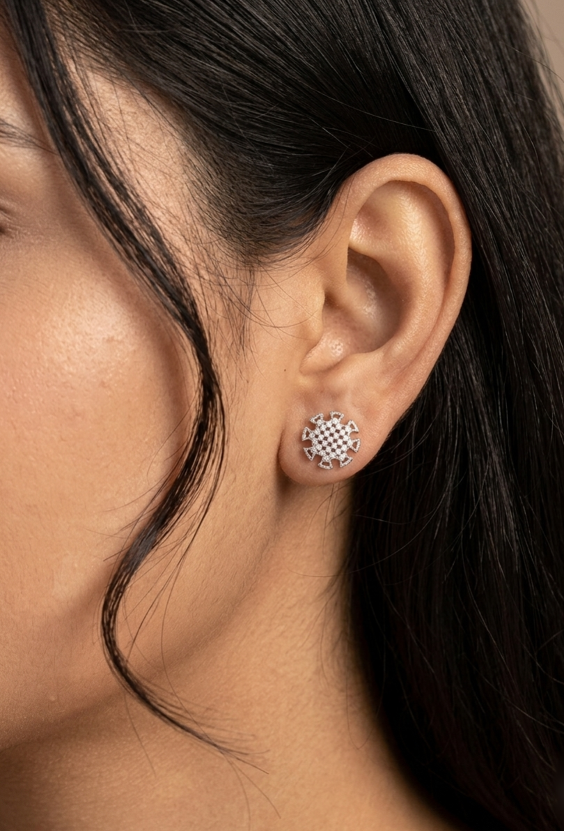 PryORA World Starburst Pattern Stud Earrings | 925 Sterling Silver | Made in India
