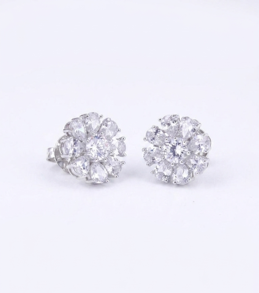 PryORA World Pear-Cluster Floral Studs | 925 Sterling Silver | Made in India