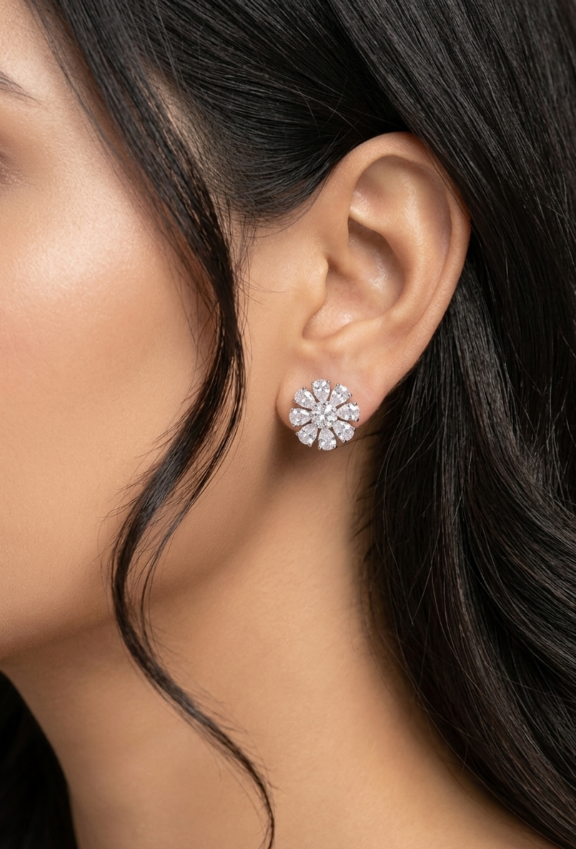 PryORA World Pear-Cluster Floral Studs | 925 Sterling Silver | Made in India