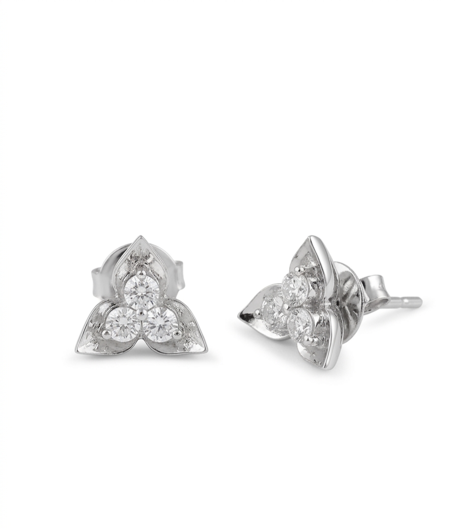 PryORA World Triple-Petal CZ Stud Earrings | 925 Sterling Silver | Made in India