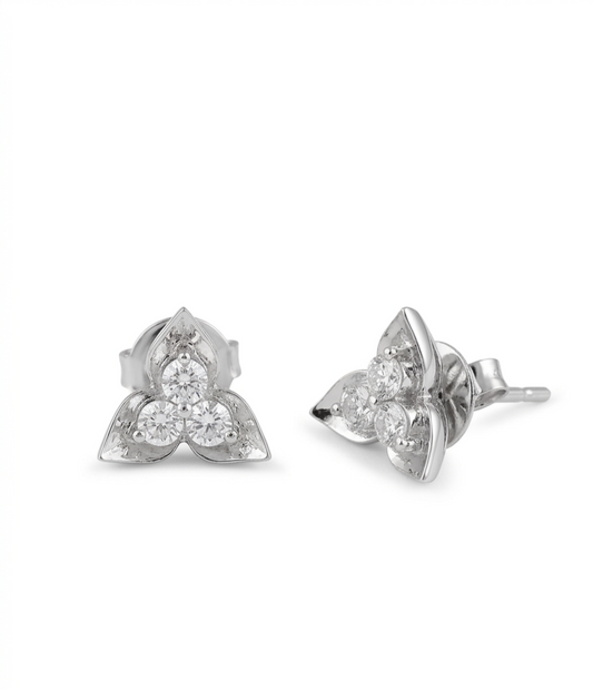 PryORA World Triple-Petal CZ Stud Earrings | 925 Sterling Silver | Made in India