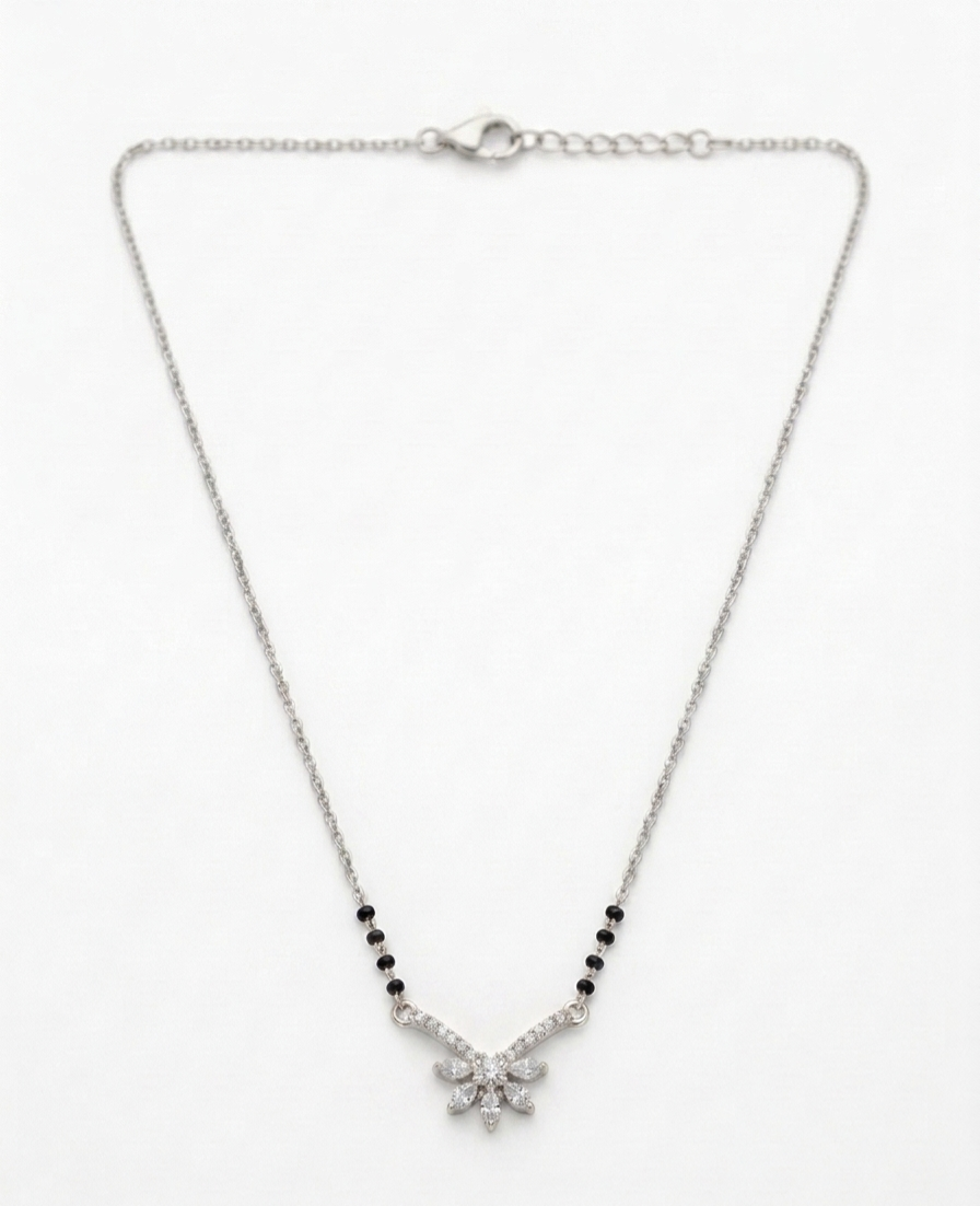 Pryora 925 Sterling Silver Royal CZ Fan Mangalsutra Necklace for Women | Handcrafted Jewelry | Made In India