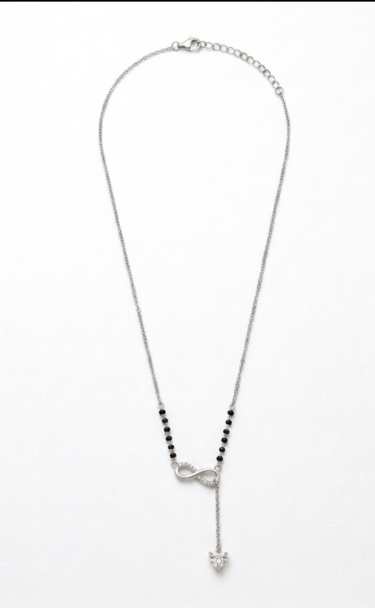 Pryora 925 Sterling Silver Infinity Heart Drop Mangalsutra for Women | Handcrafted CZ Diamond Mangalsutra Necklace | Made In India