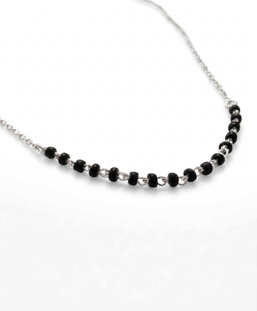 Pryora 925 Sterling Silver Single Layer Black Bead Mangalsutra Necklace for Women | Single Layer Minimal Jewelry | Handcrafted Jewelry | Made In India