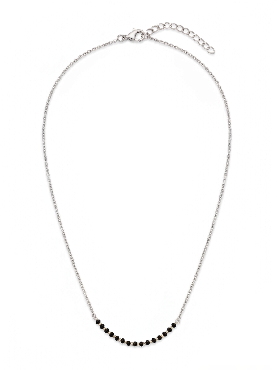 Pryora 925 Sterling Silver Single Layer Black Bead Mangalsutra Necklace for Women | Single Layer Minimal Jewelry | Handcrafted Jewelry | Made In India