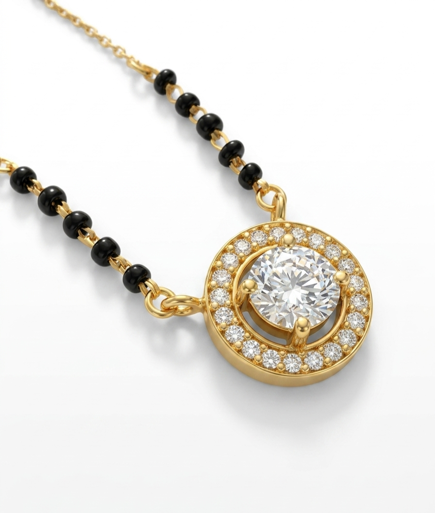 Pryora 925 Sterling Silver Minimal Solitaire Mangalsutra Necklace for Women | Delicate Black Bead Chain | Handcrafted Jewelry | Made In India