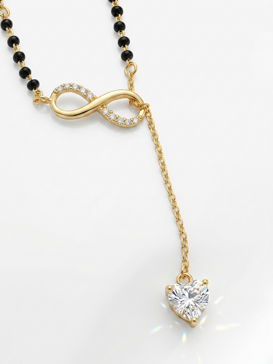 Pryora 925 Sterling Silver Infinity Heart Drop Mangalsutra for Women | Handcrafted CZ Diamond Mangalsutra Necklace | Made In India