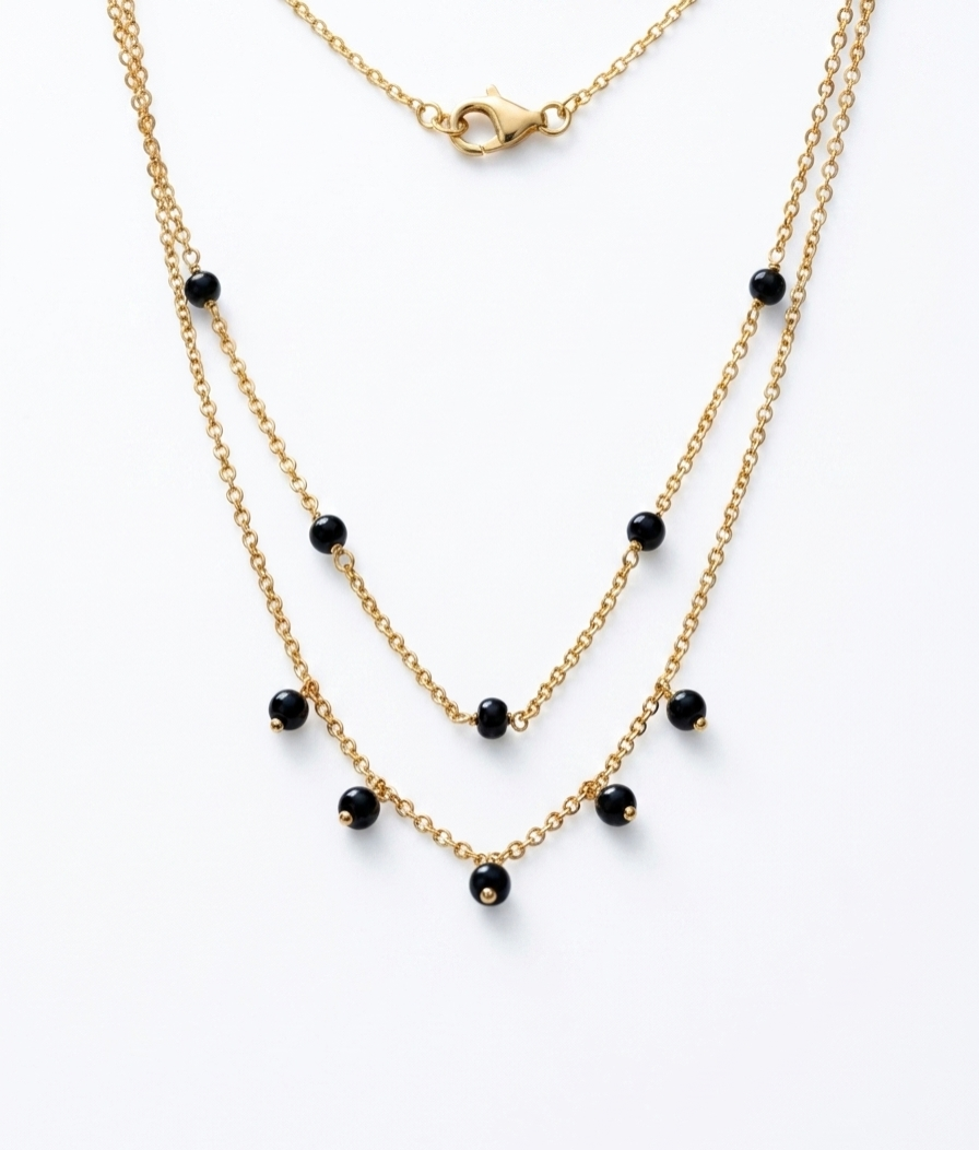 Pryora 925 Sterling Silver Layered Black Bead Mangalsutra Necklace for Women | Double Layer Minimal Jewelry | Handcrafted Jewelry | Made In India