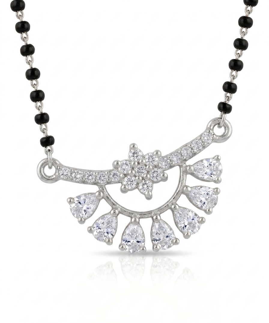 Pryora 925 Sterling Silver Floral Spark Mangalsutra for Women | Handcrafted Jewelry | Made In India