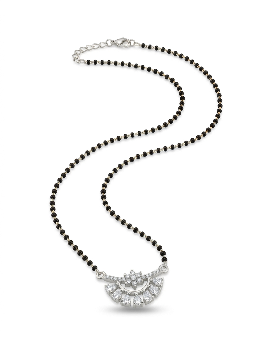 Pryora 925 Sterling Silver Floral Spark Mangalsutra for Women | Handcrafted Jewelry | Made In India