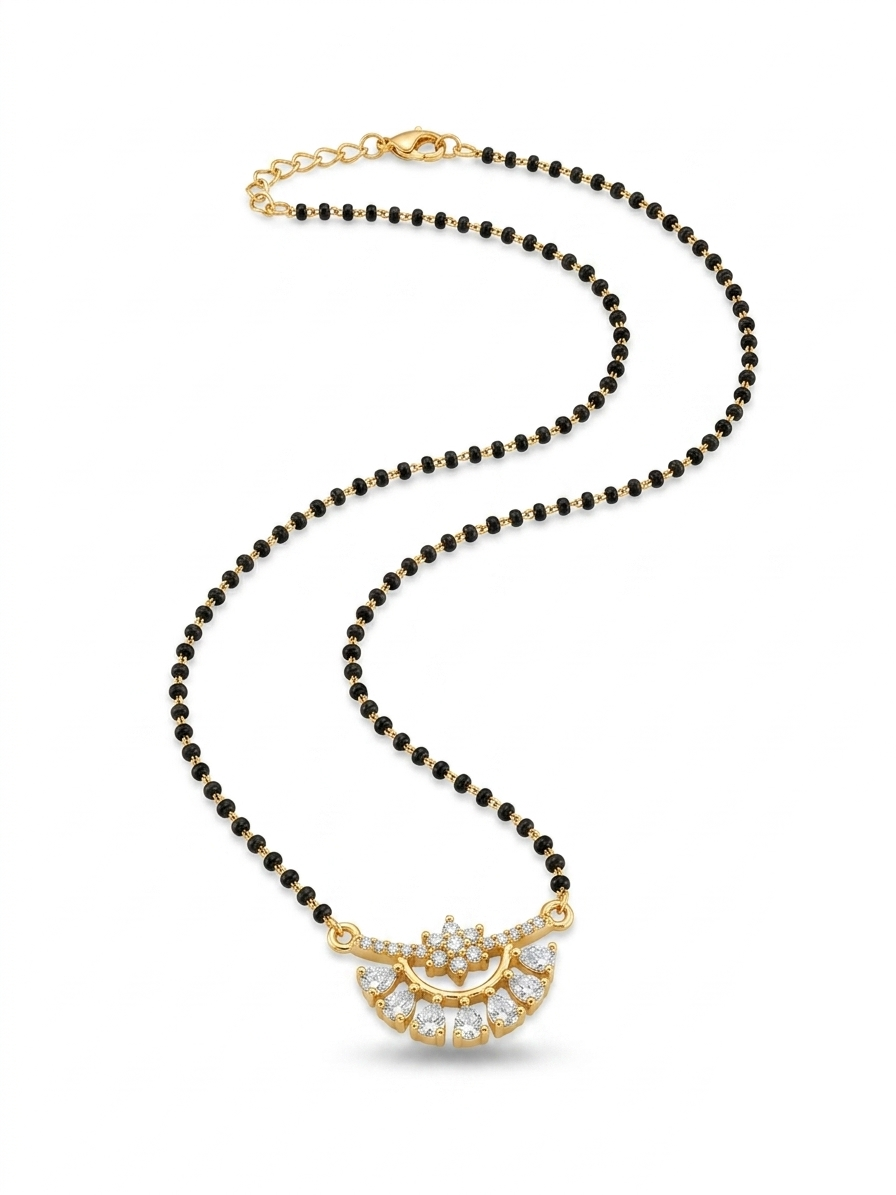 Pryora 925 Sterling Silver Floral Spark Mangalsutra for Women | Handcrafted Jewelry | Made In India