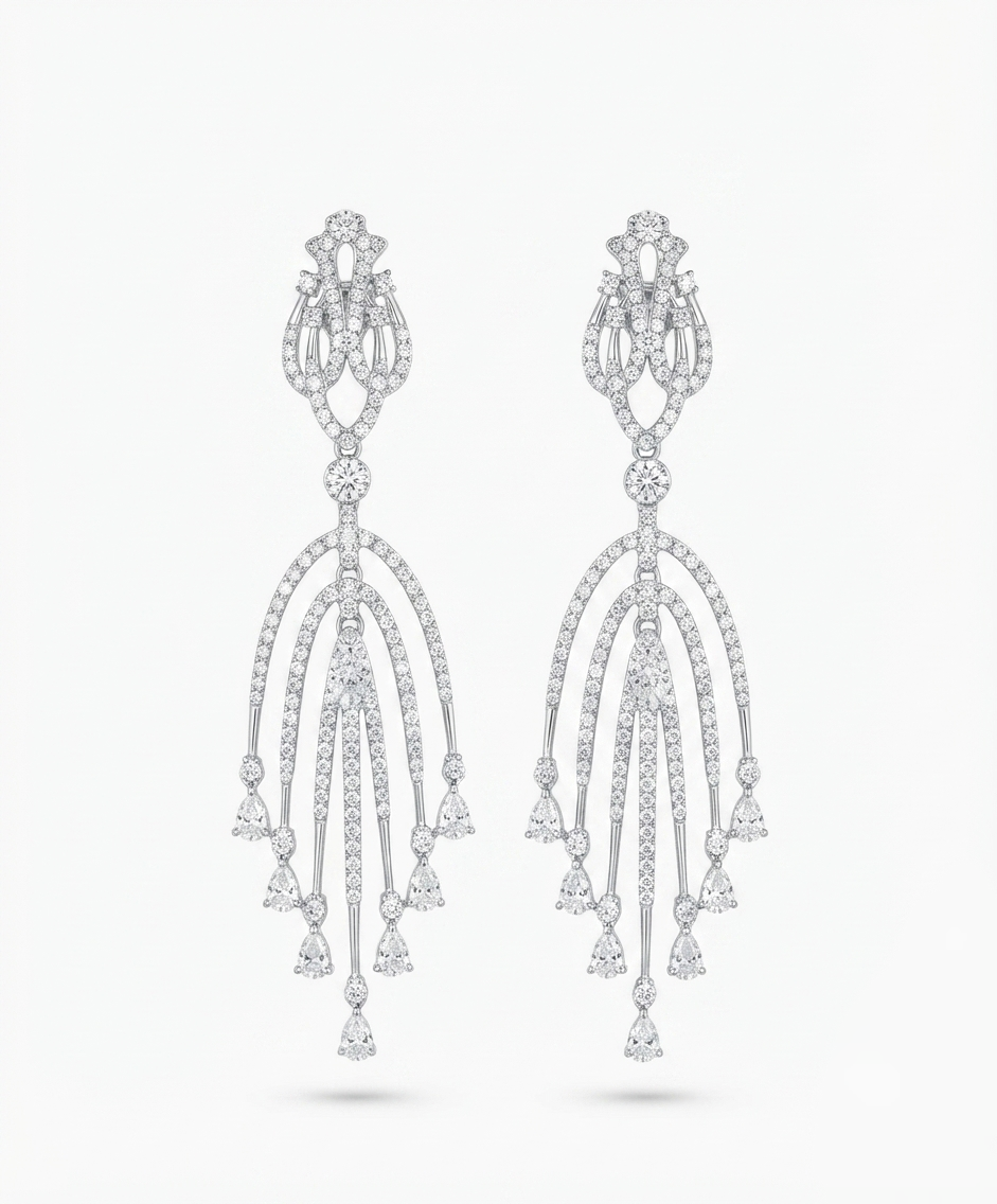 PryORA World Waterfall Chandelier Earrings | 925 Sterling Silver | Made in India