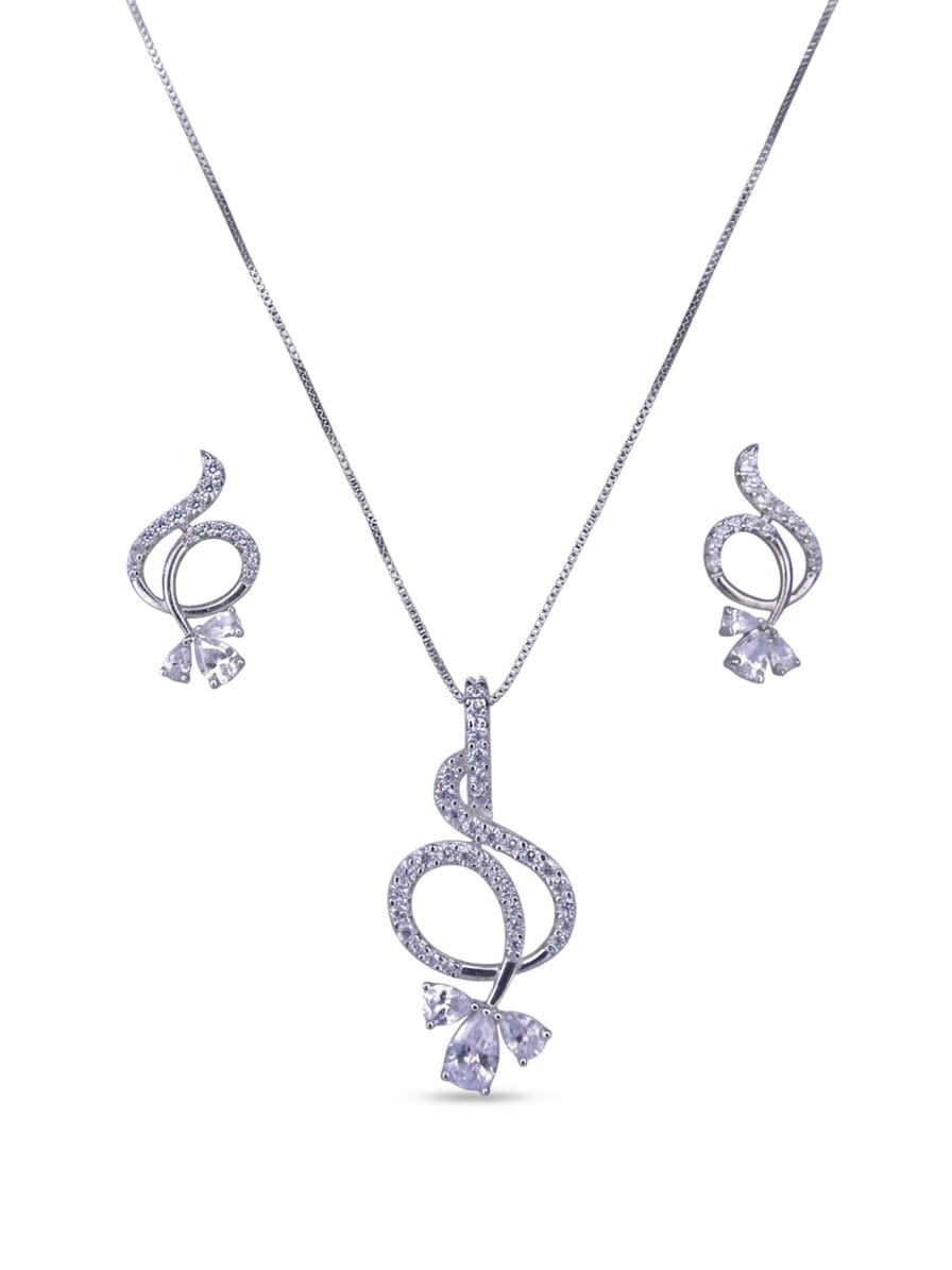 Jewelry set with a necklace and earrings featuring purple gemstones on a white background