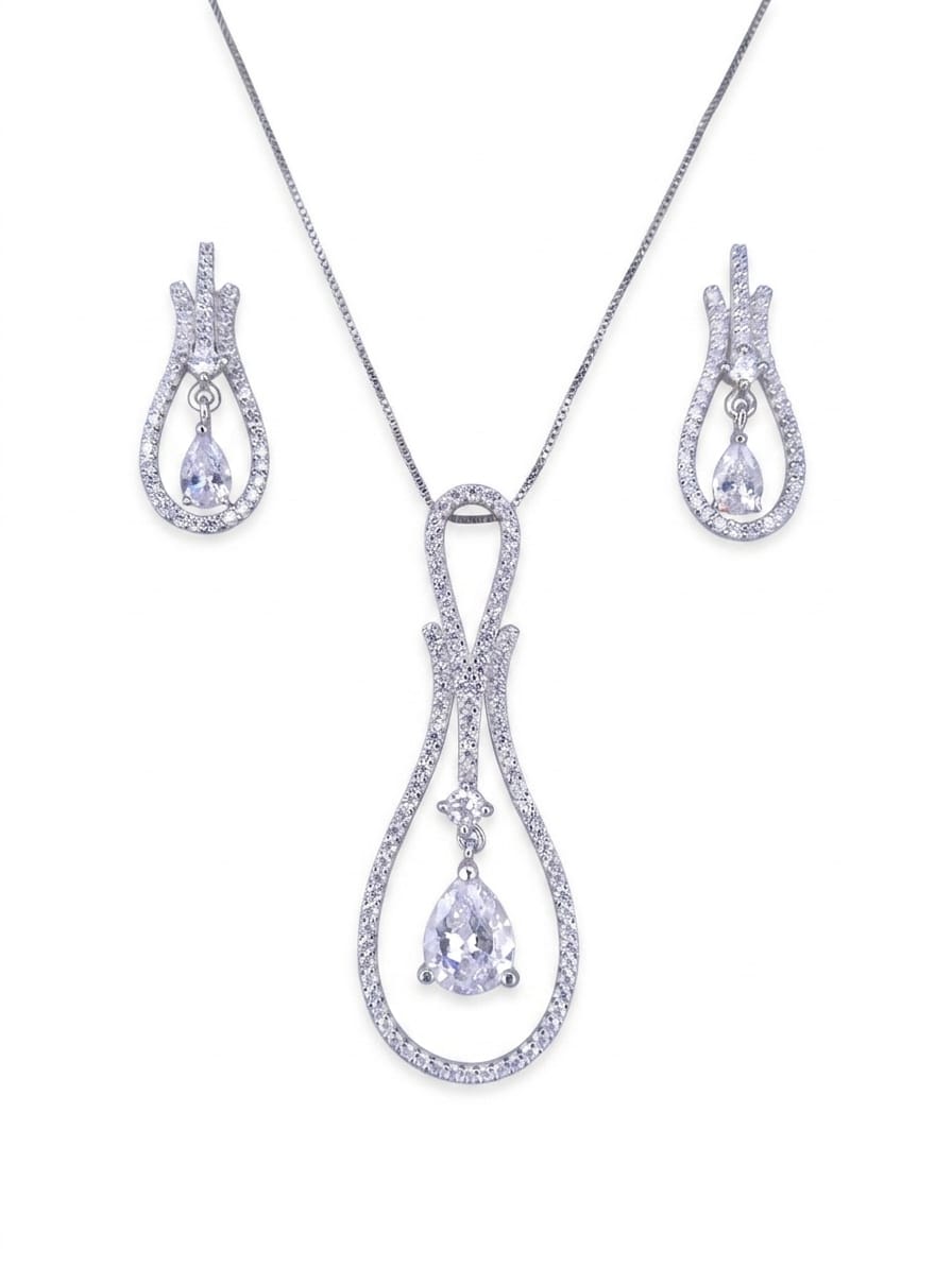 Jewelry set with pendant and earrings on a white background
