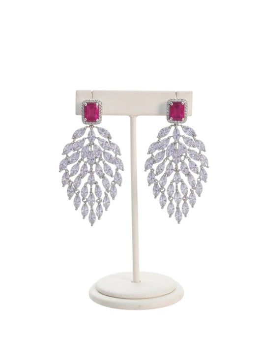 Leaflet Diamond Tear Drops Necklace Set ( Necklace & Earrings )